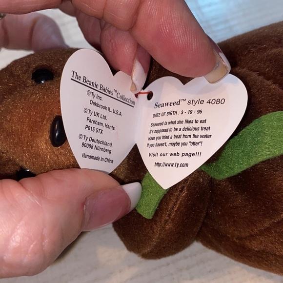 Ty Beanie Babies "Seaweed" Otter Stuffed Plush 5.5" Brown With ear Tag - Picture 9 of 11